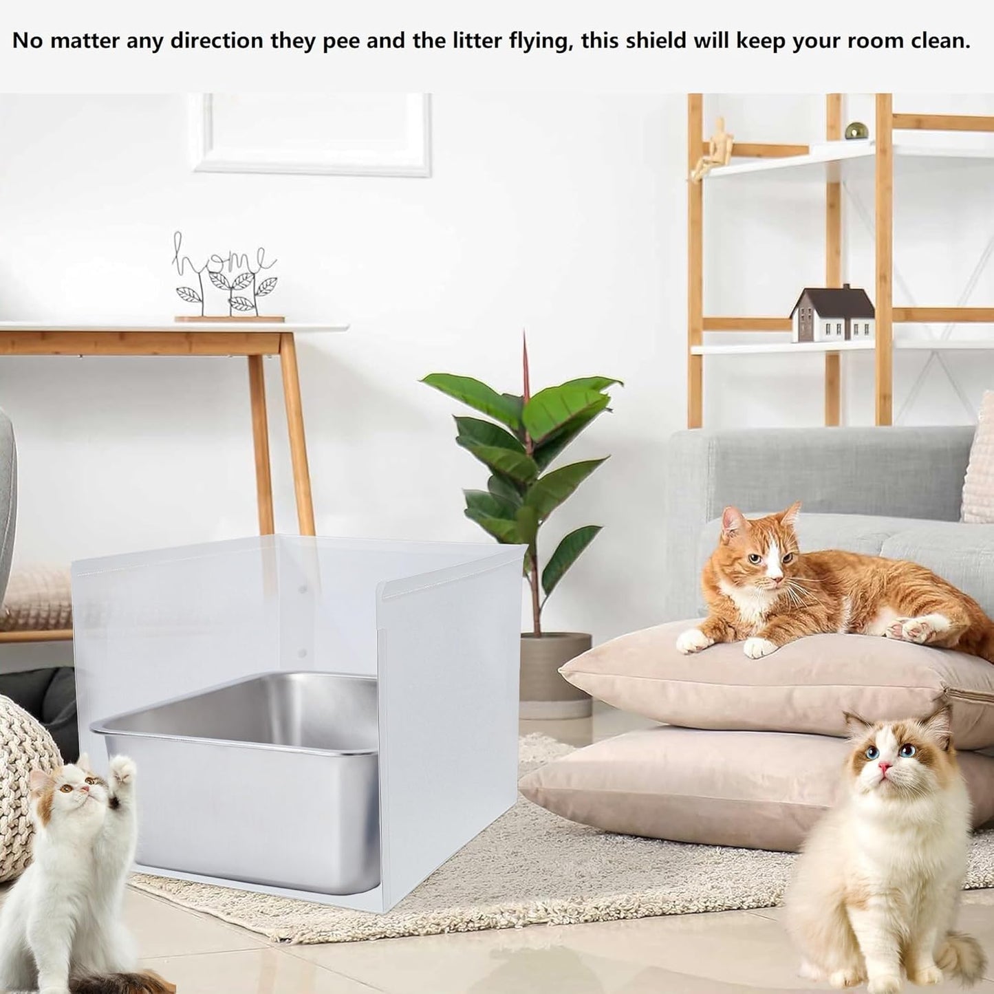 Cat Litter Box Enclosure, Pee Shields High Side Litter Box Enclosure, Cat Litter Box Splash Guard, Box Enclosure with Shield (Without Pan)