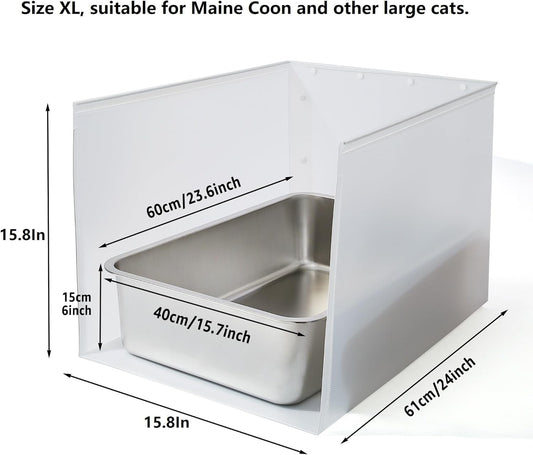 1Pc Large Cat Litter Box, Stainless Steel Metal Box for Cats, XL Kitty Litter Box with Enclosure, Premium Odor-Free Design