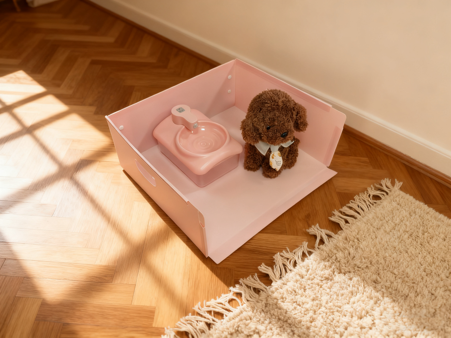 WOWSSPET Low-Profile Cat Enclosure for Pet Staff Room, Foldable Pet Feeding & Rest Zone with Waterproof Mat