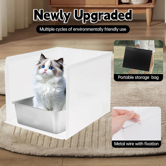 WOWSSPET 1Pc Large Cat Litter Box Enclosure, Pee Shields High Side Litter Box Enclosure, Cat Litter Box Splash Guard, Cat Box Enclosure with Shield