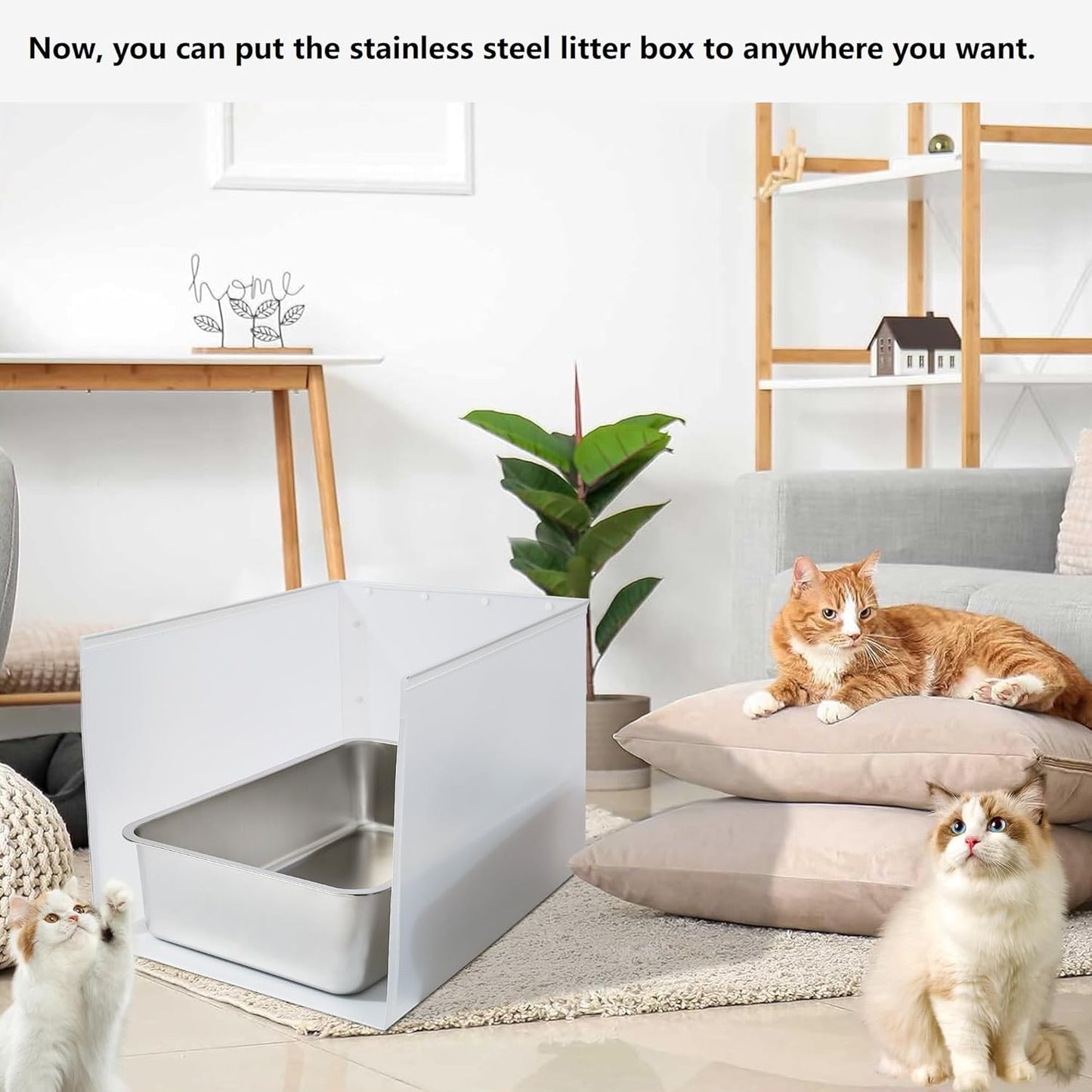 1Pc Large Cat Litter Box, Stainless Steel Metal Box for Cats, XL Kitty Litter Box with Enclosure, Premium Odor-Free Design