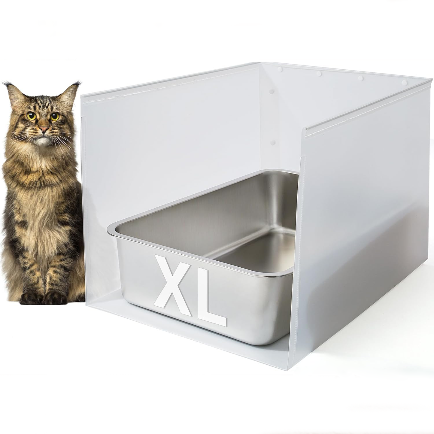 1Pc Large Cat Litter Box, Stainless Steel Metal Box for Cats, XL Kitty Litter Box with Enclosure, Premium Odor-Free Design