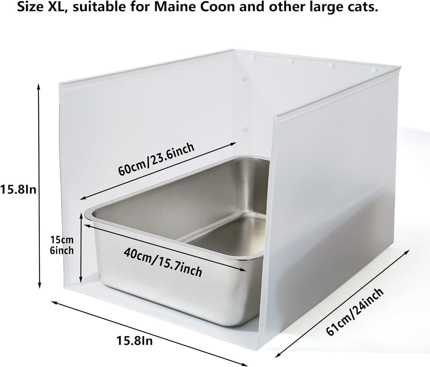 1Pc Large Cat Litter Box, Stainless Steel Metal Box for Cats, XL Kitty Litter Box with Enclosure, Premium Odor-Free Design