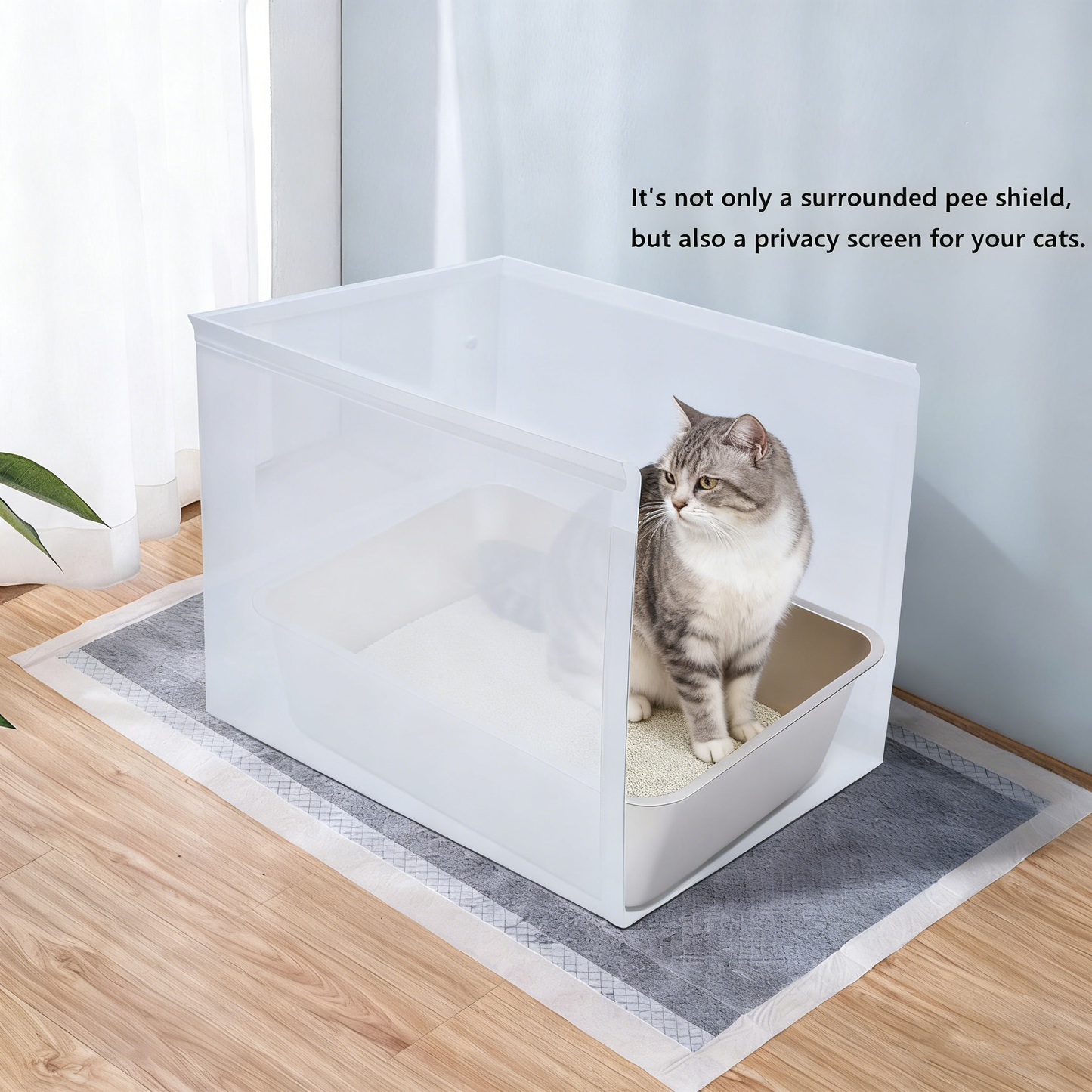 Cat Litter Box Enclosure, Pee Shields High Side Litter Box Enclosure, Cat Litter Box Splash Guard, Box Enclosure with Shield (Without Pan)