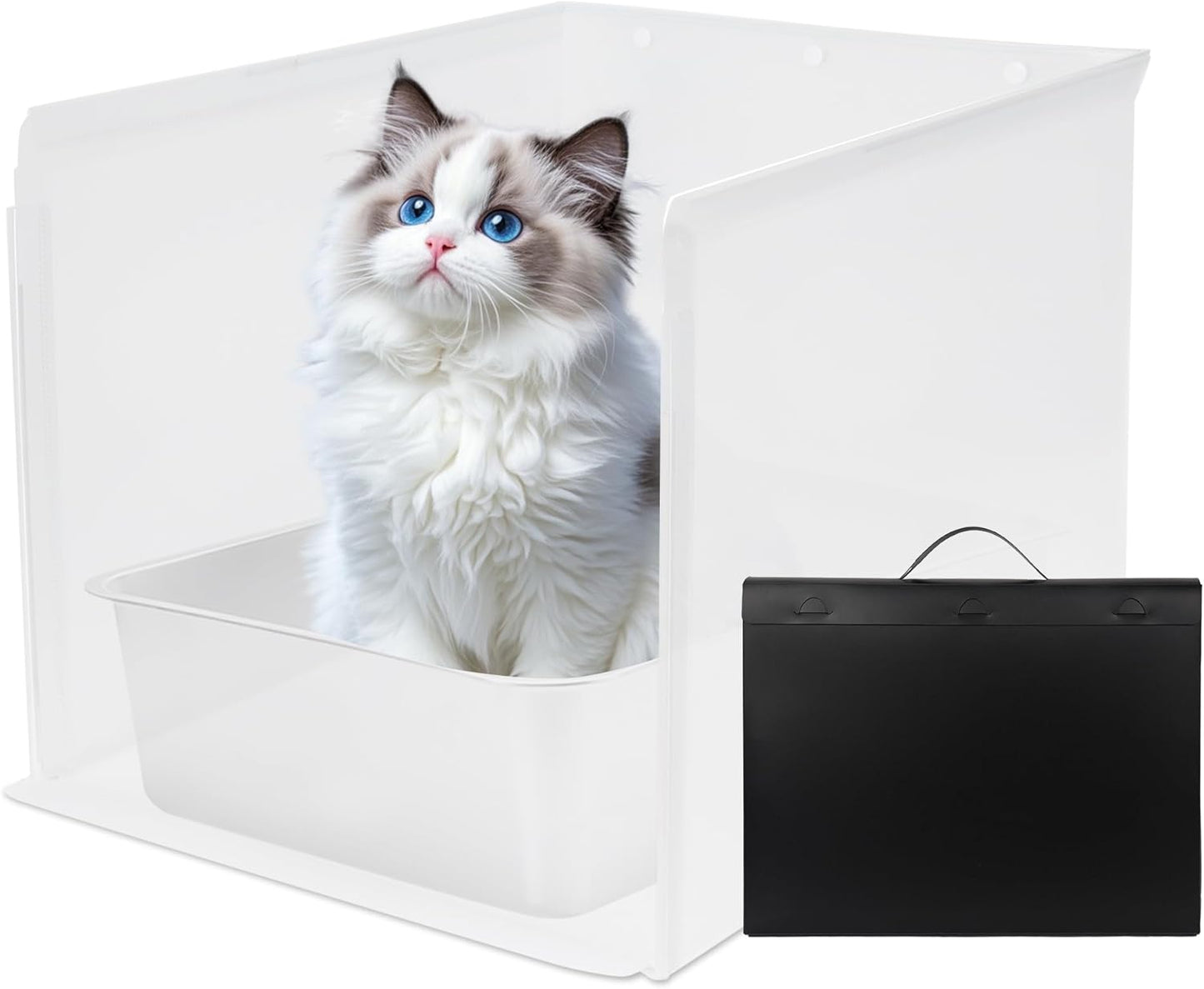 WOWSSPET 1Pc Large Cat Litter Box Enclosure, Pee Shields High Side Litter Box Enclosure, Cat Litter Box Splash Guard, Cat Box Enclosure with Shield