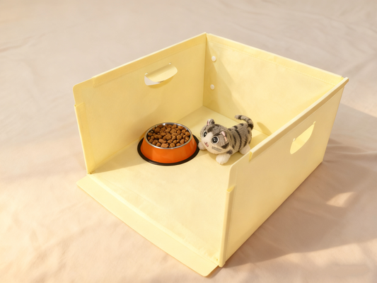 WOWSSPET Cat Feeding Station with Roof, Foldable Pet Enclosure for Dining Room