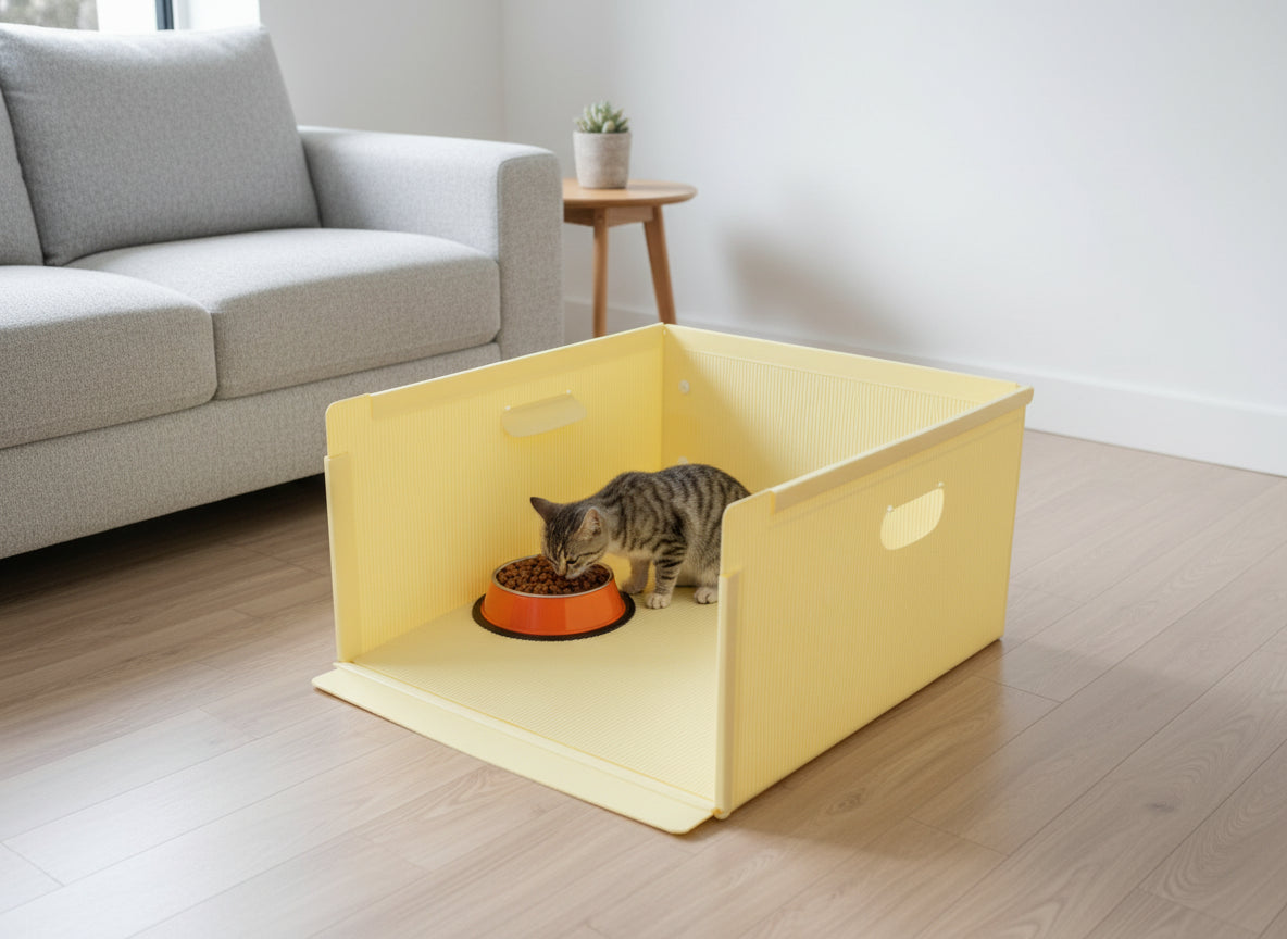 Cat in WOWSSPET dining room feeding setup